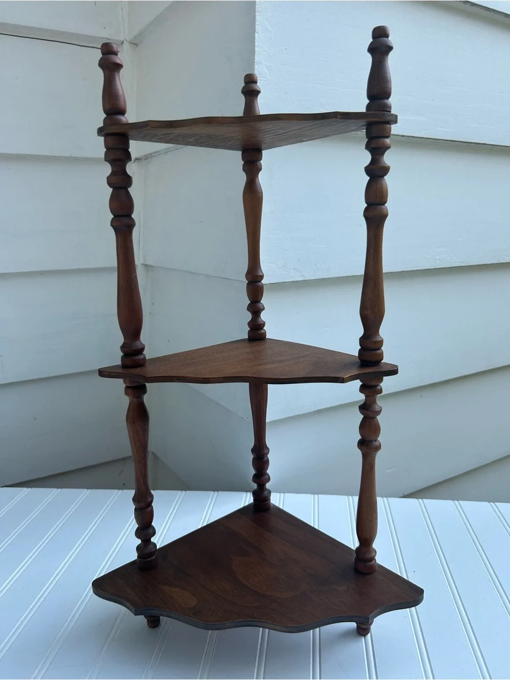 Vintage Shelf Three-Tier Wooden Corner Shelf Brown Spindle Cottagecore 9x22